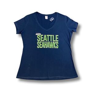 Women's Navy NFL Football Seattle Seahawks V-Neck T-Shirt NWT